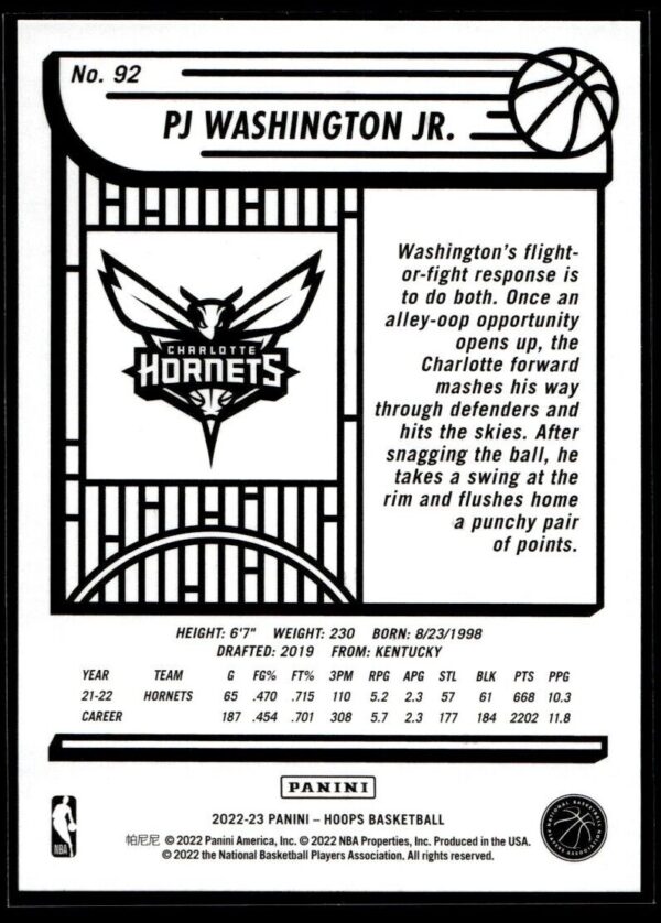 _10 2022 NBA Hoops Charlotte Hornets #92 PJ Washington Jr.