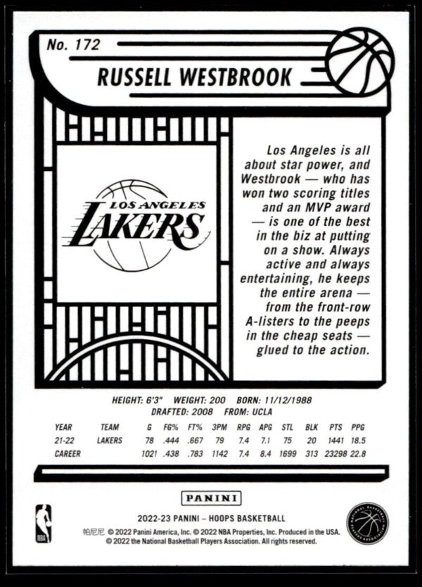 _10 2022 NBA Hoops Los Angeles Lakers #172 Russell Westbrook