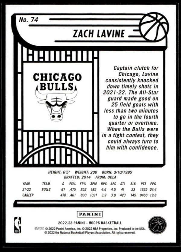 2022 NBA Hoops Chicago Bulls #74 Zach LaVine