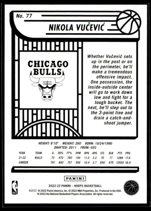 _10 2022 NBA Hoops Chicago Bulls #77 Nikola Vucevic