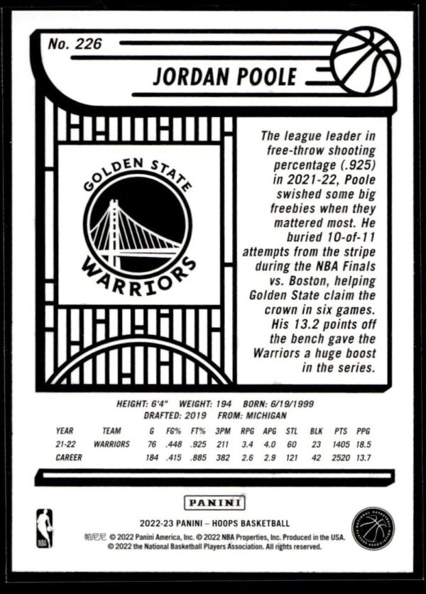_10 2022 NBA Hoops Golden State Warriors #226 Jordan Poole