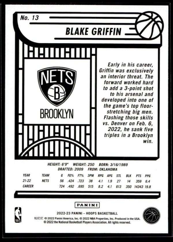 2022 NBA Hoops Brooklyn Nets #13 Blake Griffin