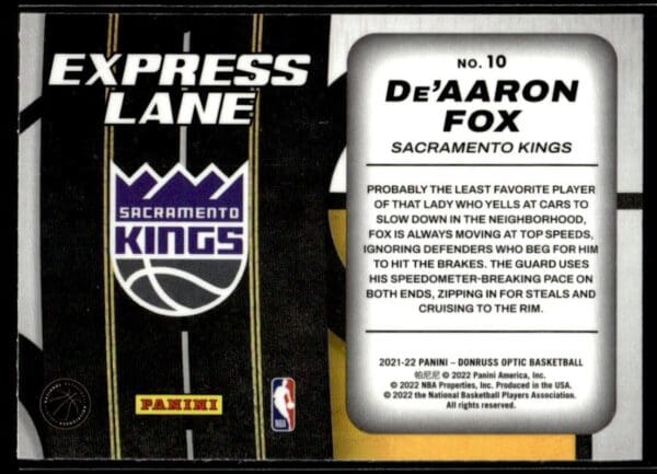 _10 2021 Donruss Optic Express Lane Sacramento Kings #10 De'Aaron Fox