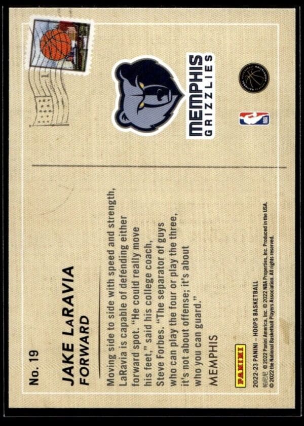 2022 Hoops Rookie Greetings Memphis Grizzlies #19 Jake LaRavia