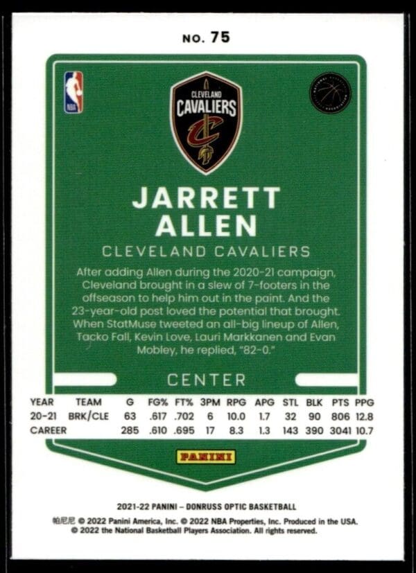 _10 2021 Donruss Optic Cleveland Cavaliers #75 Jarrett Allen