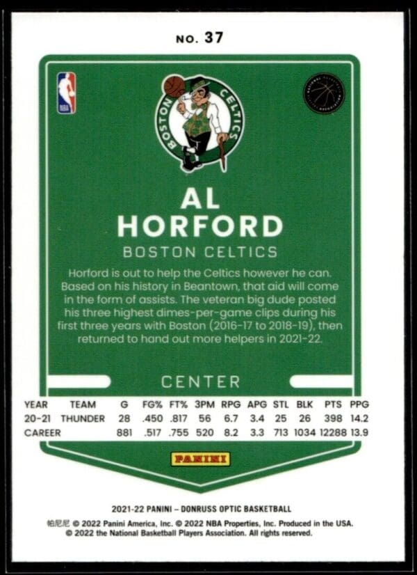 _10 2021 Donruss Optic Boston Celtics #37 Al Horford