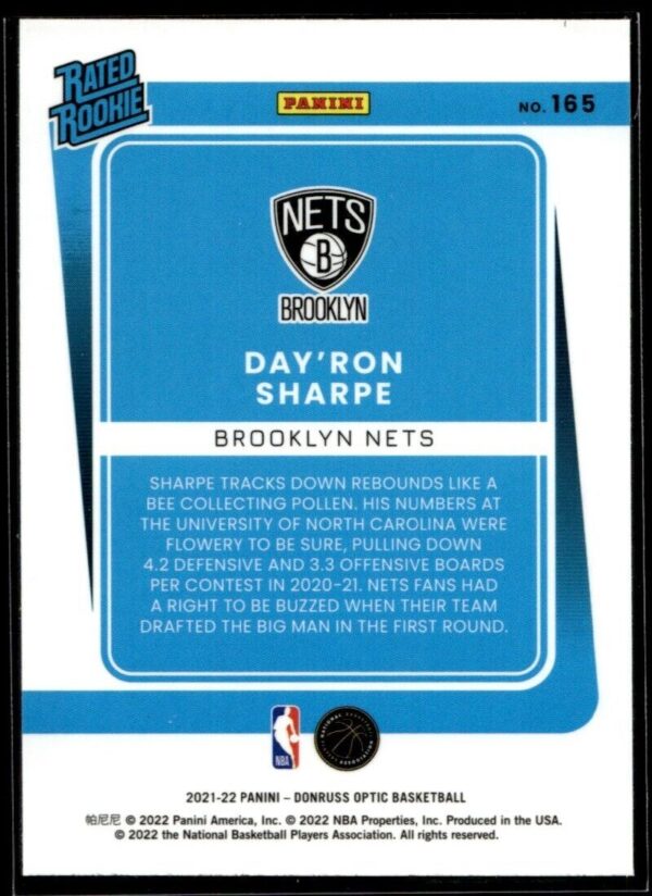 2021 Donruss Optic Brooklyn Nets #215 Day'Ron Sharpe RC Rookie