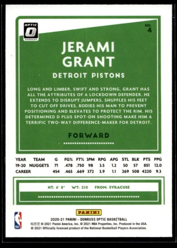 2020 Donruss Optic Detroit Pistons #4 Jerami Grant