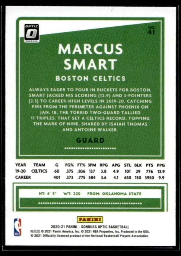 2020 Donruss Optic Boston Celtics #41 Marcus Smart