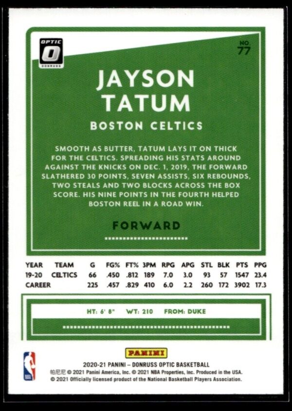 2020 Donruss Optic Boston Celtics #77 Jayson Tatum