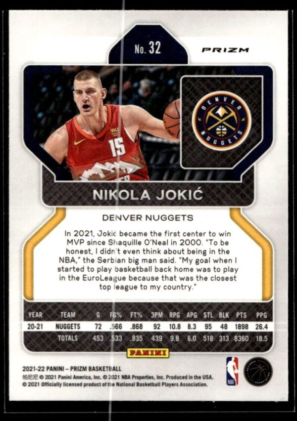 2021 Panini Prizm Cracked Ice Denver Nuggets #32 Nikola Jokic