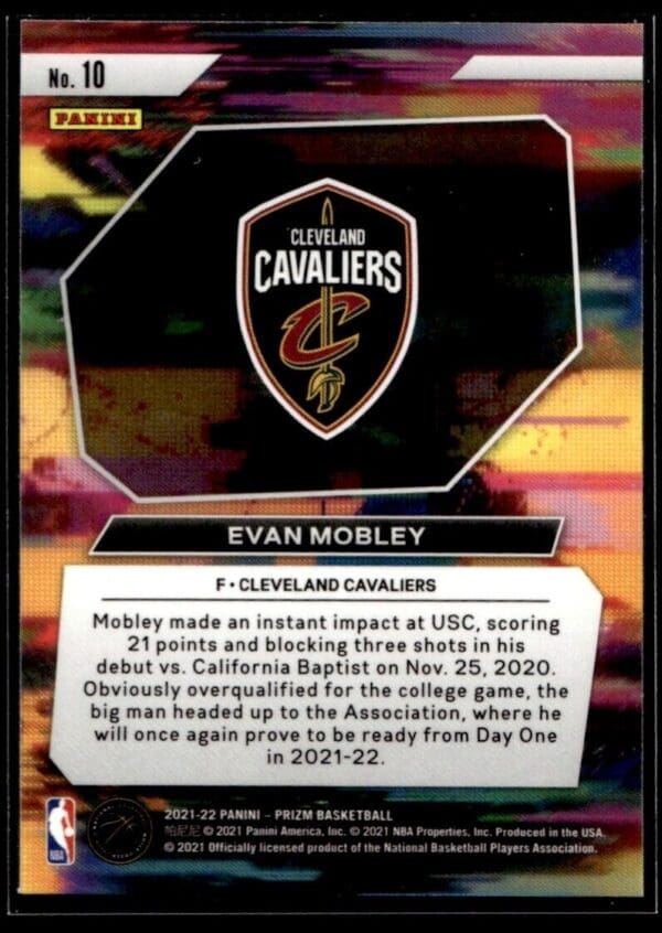 2021 Panini Prizm Instant Impact Cleveland Cavaliers #10 Evan Mobley RC Rookie