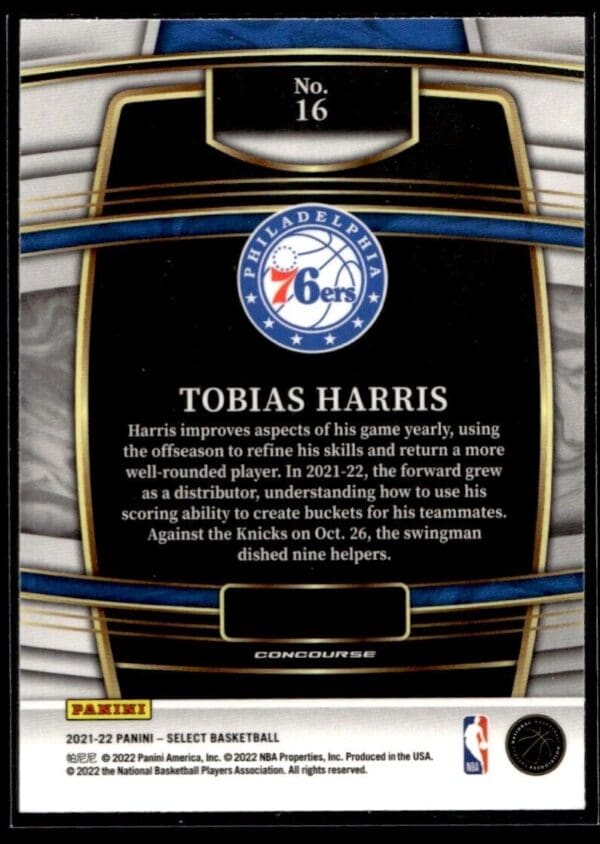 _10 2021 Panini Select Philadelphia 76ers #16 Tobias Harris