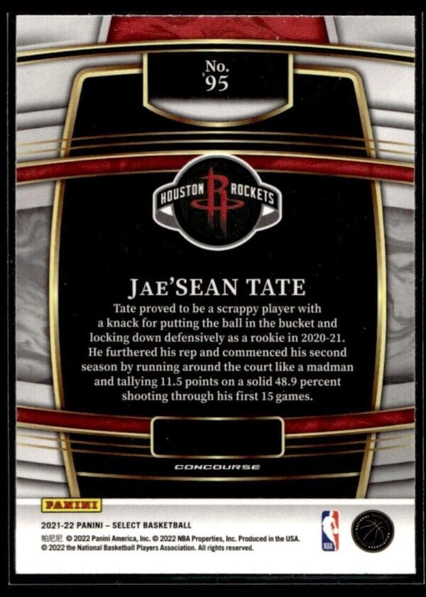2021 Panini Select Houston Rockets #95 Jae'Sean Tate