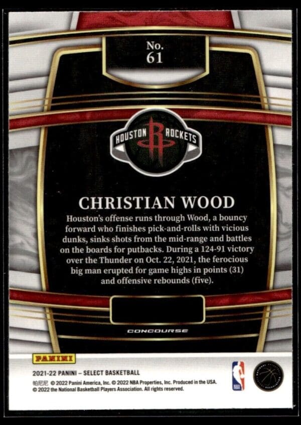 _10 2021 Panini Select Houston Rockets #61 Christian Wood