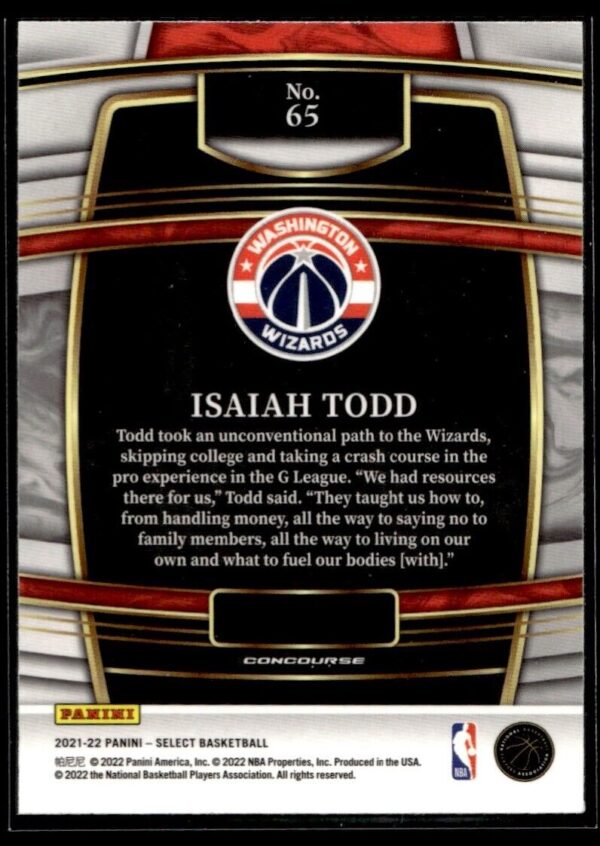 2021 Panini Select Washington Wizards #65 Isaiah Todd Concourse