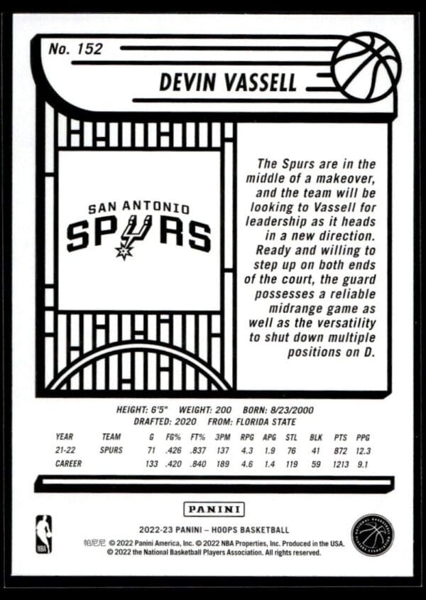 2022 NBA Hoops San Antonio Spurs #152 Devin Vassell