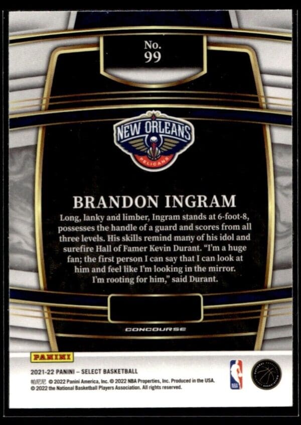 2021 Panini Select New Orleans Pelicans #99 Brandon Ingram