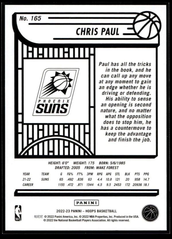 2022 NBA Hoops Phoenix Suns #165 Chris Paul
