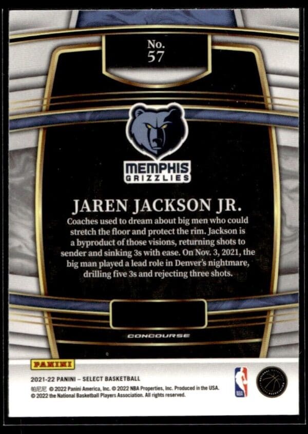 2021 Panini Select Memphis Grizzlies #57 Jaren Jackson Jr.