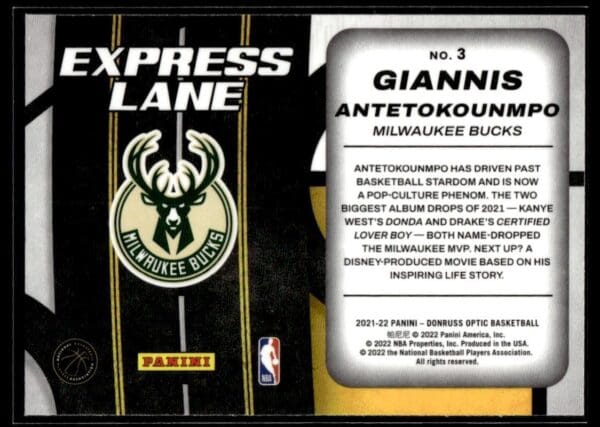 2021 Donruss Optic Express Lane Milwaukee Bucks #3 Giannis Antetokounmpo