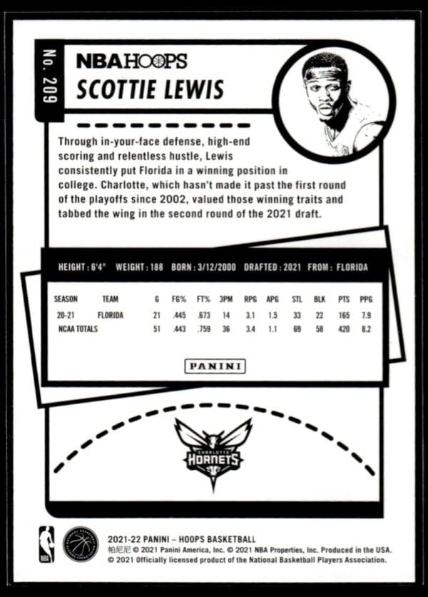2021 NBA Hoops Charlotte Hornets #209 Scottie Lewis RC Rookie