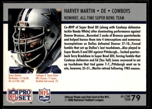 _10 1990 Pro Set Super Bowl 160 Dallas Cowboys #79 Harvey Martin