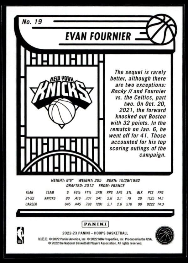 2022 NBA Hoops New York Knicks #19 Evan Fournier