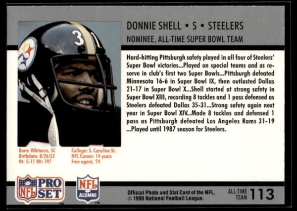 _10 1990 Pro Set Super Bowl 160 Pittsburgh Steelers #25 Donnie Shell
