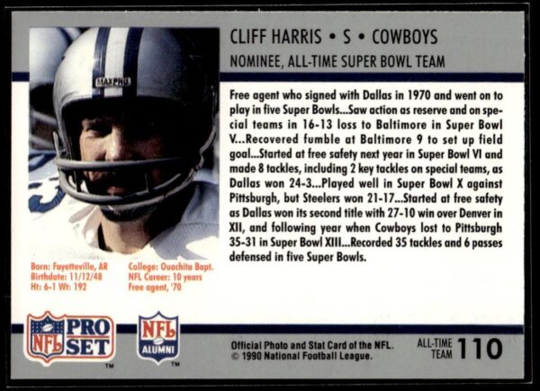_10 1990 Pro Set Super Bowl 160 Dallas Cowboys #110 Cliff Harris