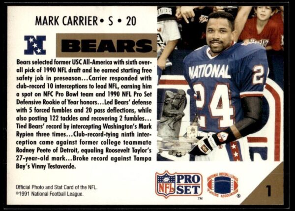 1991 Pro Set Chicago Bears #1A Mark Carrier