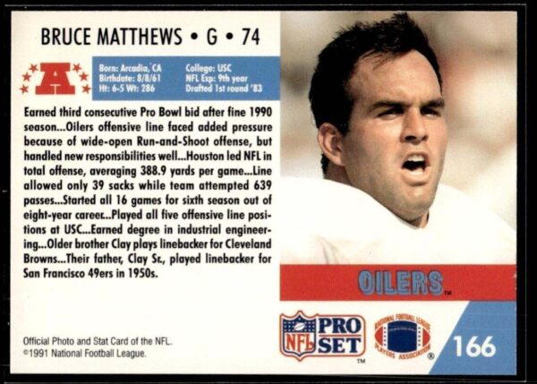 _10 1991 Pro Set Houston Oilers #166 Bruce Matthews