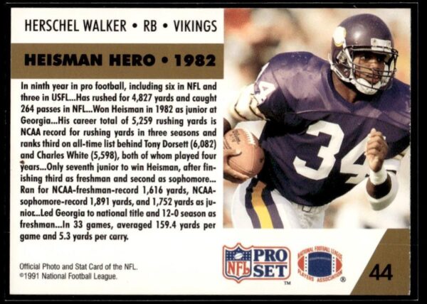 _10 1991 Pro Set Georgia Bulldogs/Minnesota Vikings #44 Herschel Walker