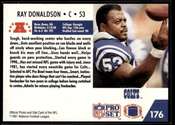 1991 Pro Set Indianapolis Colts #176 Ray Donaldson