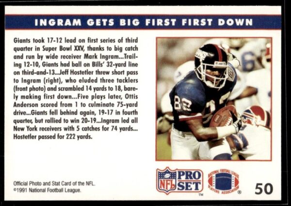 _10 1991 Pro Set Ingram gets big first down #50 Super Bowl