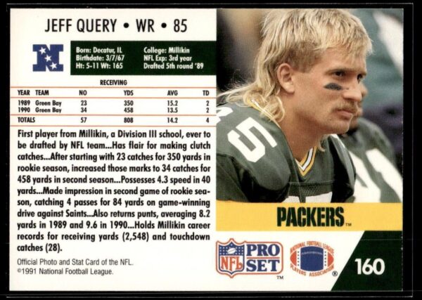 1991 Pro Set Green Bay Packers #160 Jeff Query