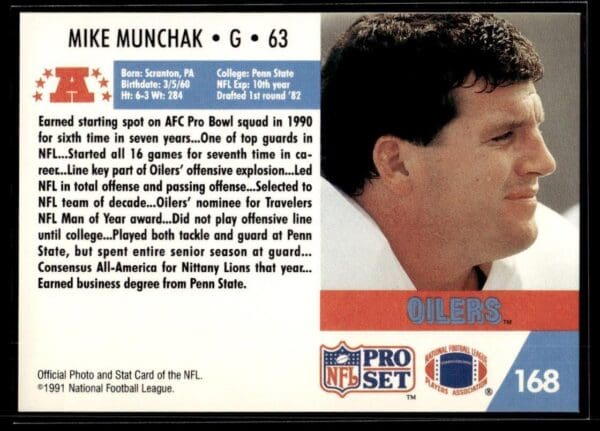 _10 1991 Pro Set Houston Oilers #168 Mike Munchak