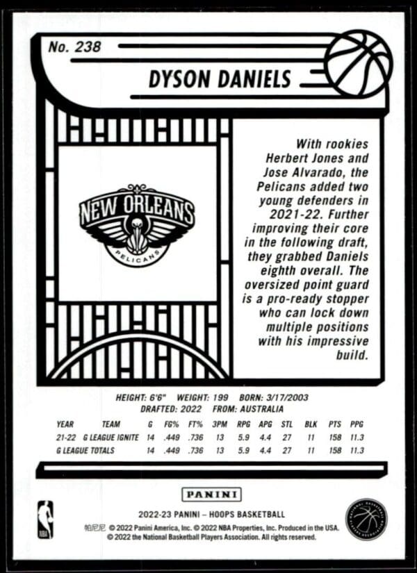 2022 Hoops New Orleans Pelicans #238 Dyson Daniels RC Rookie