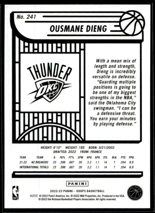 2022 Hoops Oklahoma City Thunder #241 Ousmane Dieng RC Rookie