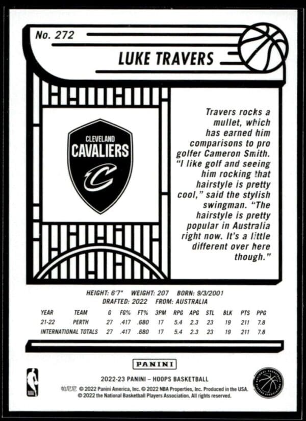 _10 2022 Hoops Cleveland Cavaliers #272 Luke Travers RC Rookie