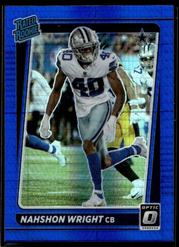 _10 2021 Donruss Optic Nahshon Wright Rookie Dallas Cowboys #285 Blue Hyper Prizm