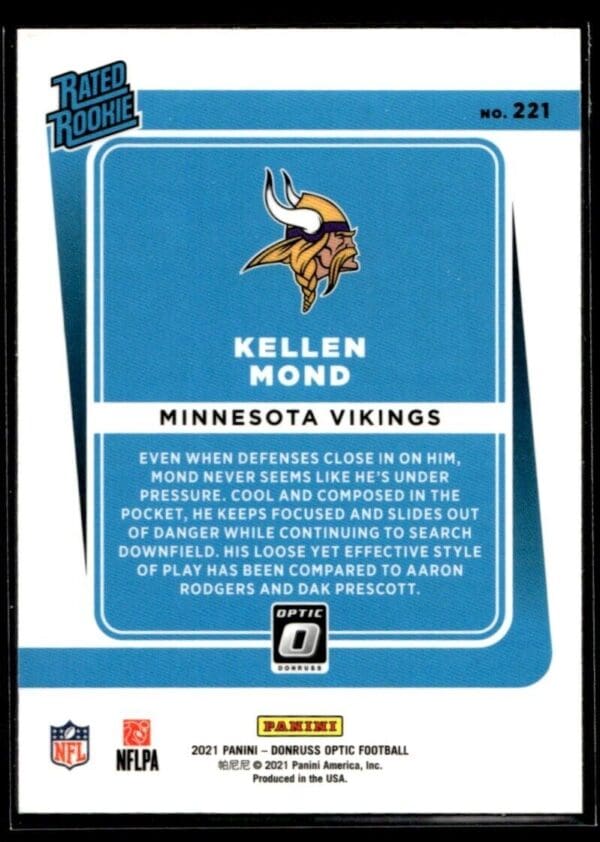 2021 Donruss Optic Kellen Mond Rookie Minnesota Vikings #221