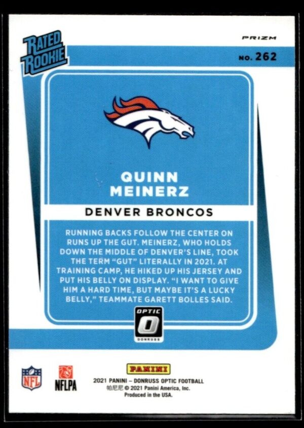 2021 Donruss Optic Quinn Meinerz Rookie Denver Broncos #262 Blue Hyper Prizm