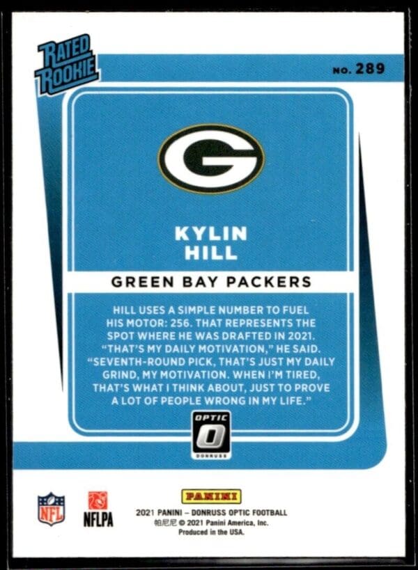 2021 Donruss Optic Kylin Hill Rookie Green Bay Packers #289