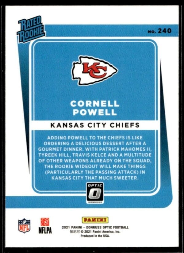 2021 Donruss Optic Cornell Powell Rookie Kansas City Chiefs #240