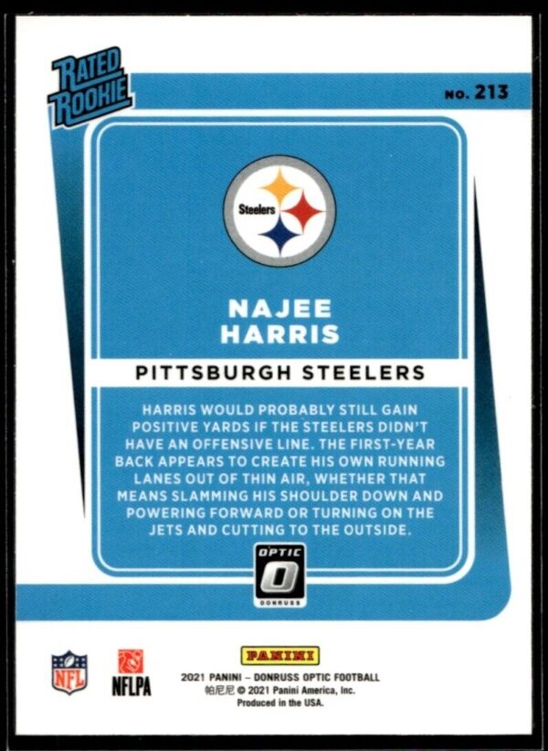 2021 Donruss Optic Najee Harris Rookie Pittsburgh Steelers #213