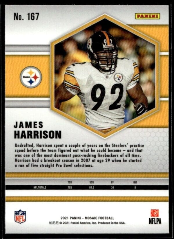2021 Panini Mosaic James Harrison Pittsburgh Steelers #167
