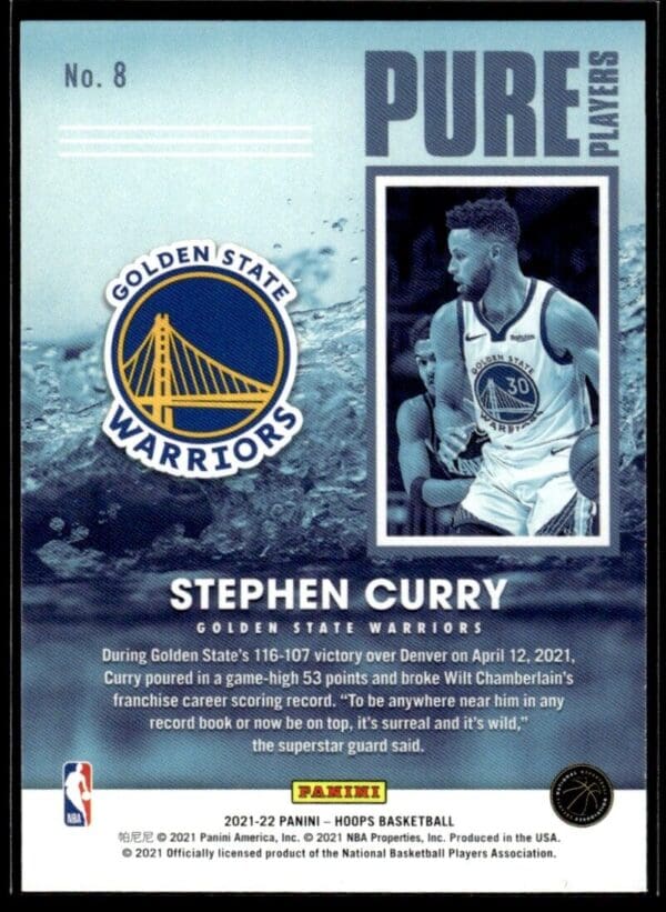 2021 Hoops Pure Players Golden State Warriors #8 Stephen Curry