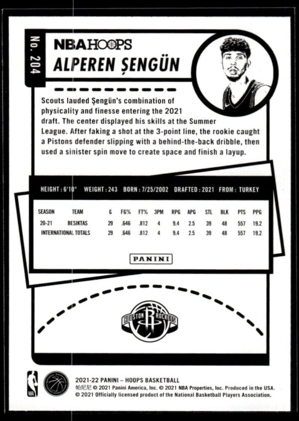 2021 NBA Hoops Houston Rockets #204 Alperen Sengun RC Rookie