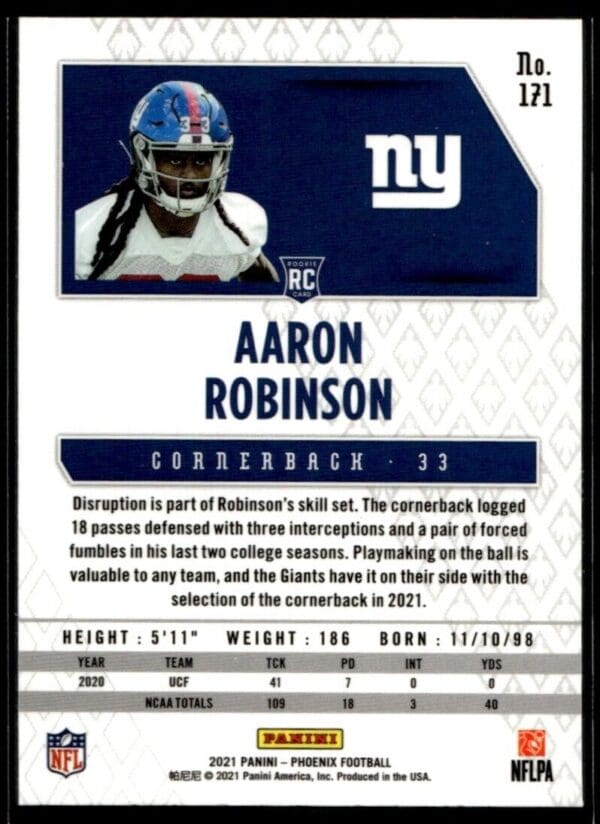 2021 Panini Phoenix Aaron Robinson Rookie New York Giants #171